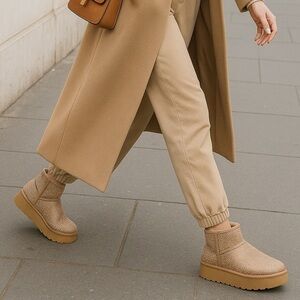 Wild Fable Missy Platform Ankle Boots Beige Rhinestone Vegan Suede Size 10 NIB